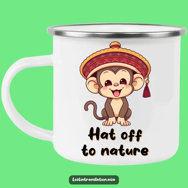 Funny Monkey Hat Camping Mug - Outdoor & Hilarious Primate Drinkware