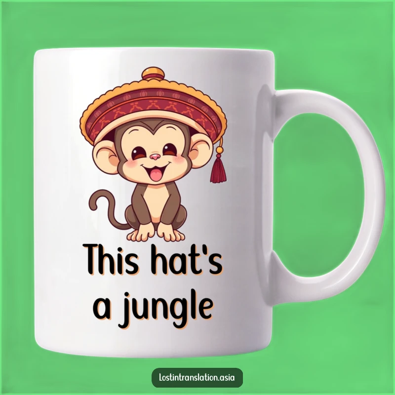 Funny Monkey Hat Mug - Hilarious Primate Fashion Mishap Gift