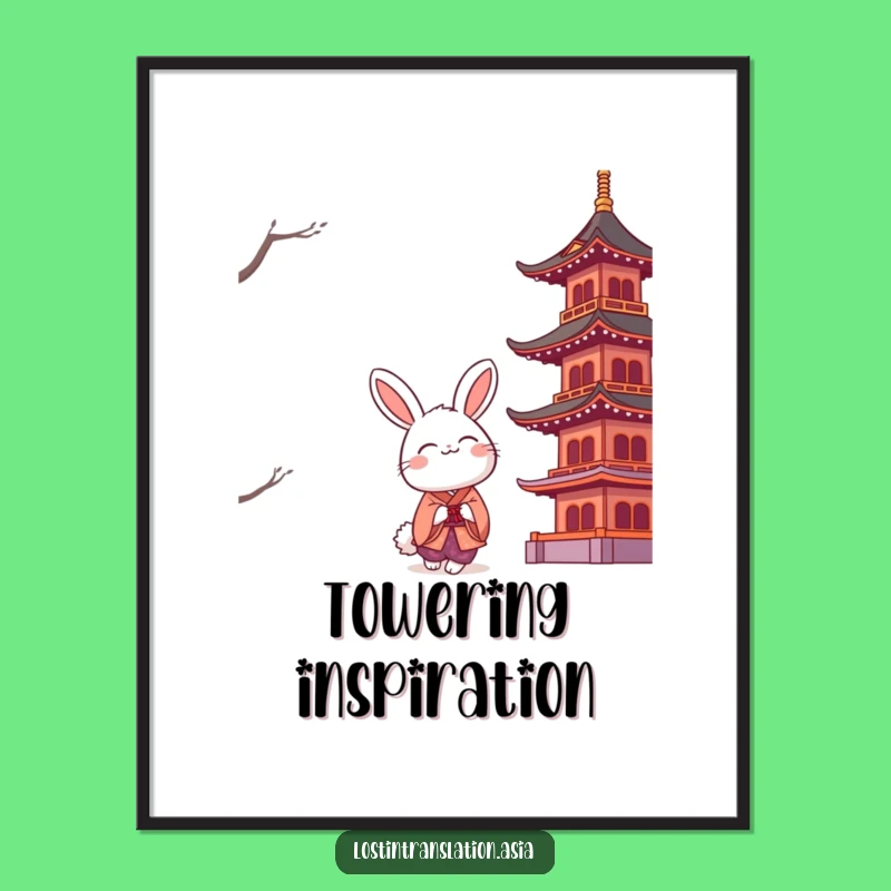 Funny Rabbit Pagoda Digital Art: Instant Eastern Charm and Whimsical Beauty!