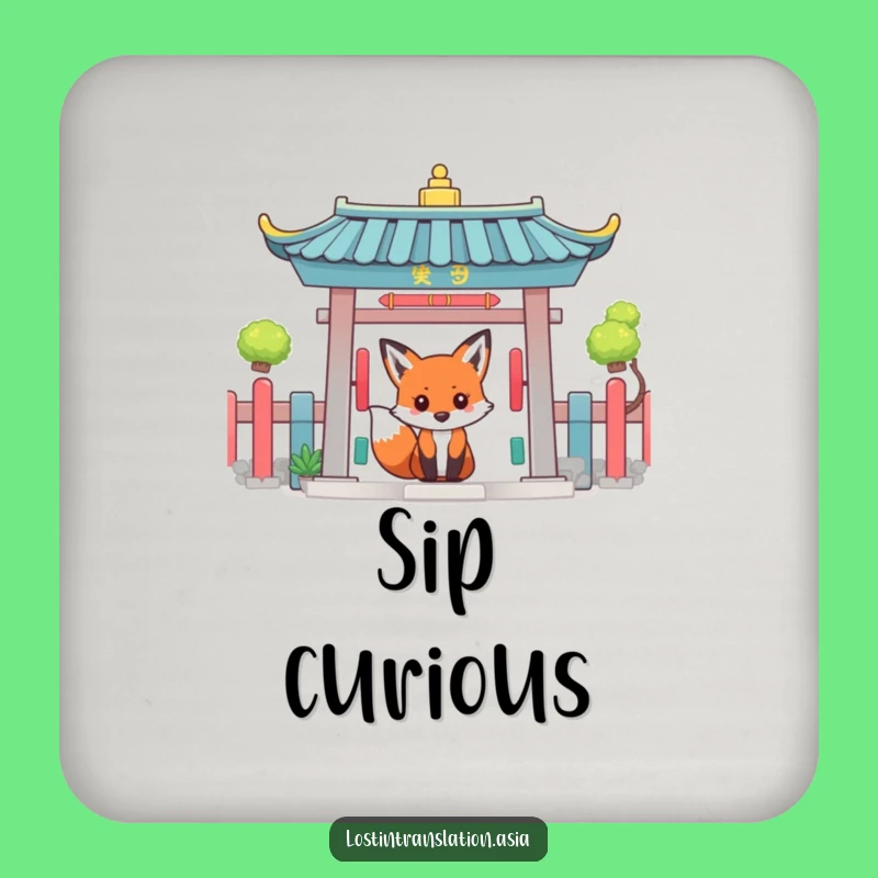 Funny Fox Temple Gate Coaster - Hilarious Protection for Your Surfaces