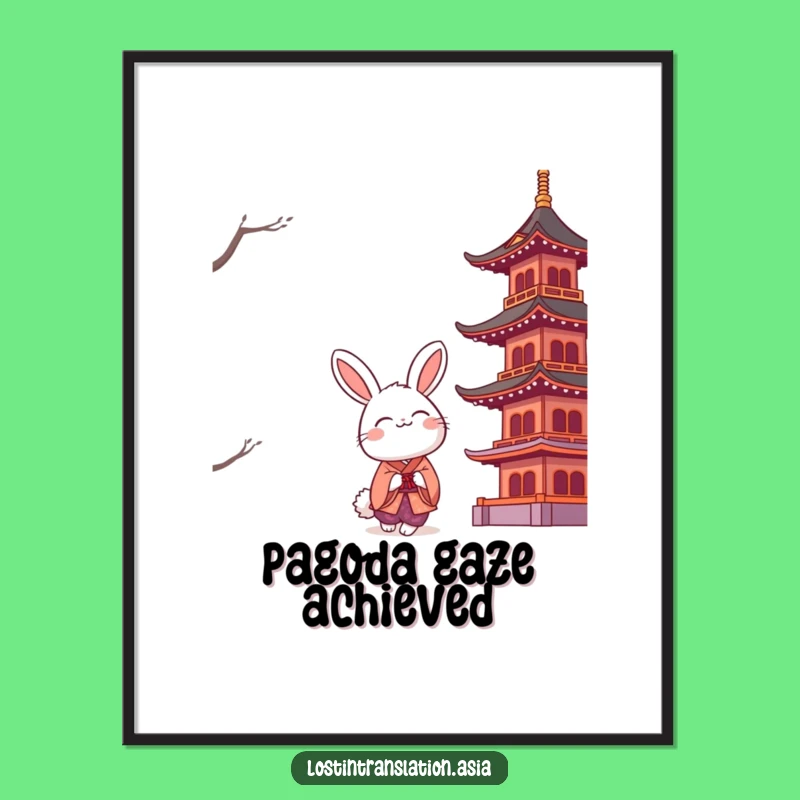 Funny Rabbit Pagoda Poster: Bring Eastern Charm and Smiles to Your Walls!