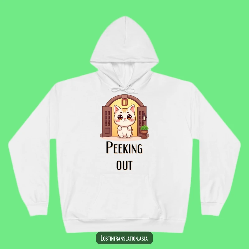 Cozy Funny Cat Doorway Hoodie: Peeking Comfort, Warm Funny Gift Apparel