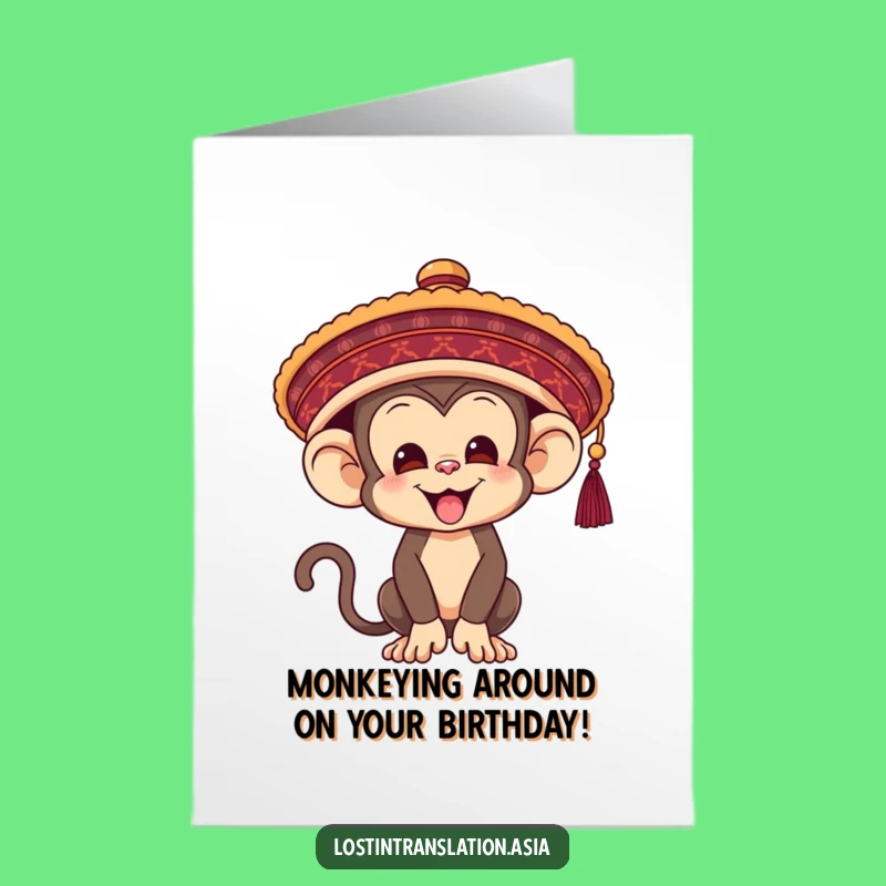 Free Printable Monkey Birthday Card: Funny Hat Mishap Downloadable Birthday Gift