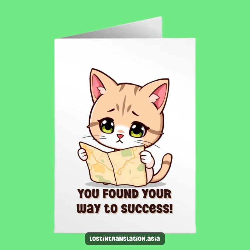 Free Printable Cat Congrats Card: Lost Map Cat Downloadable Achievement Gift