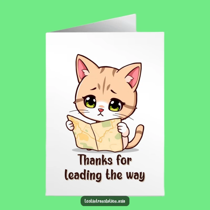 Free Printable Cat Thank You Card: Lost Map Cat Downloadable Appreciation Gift