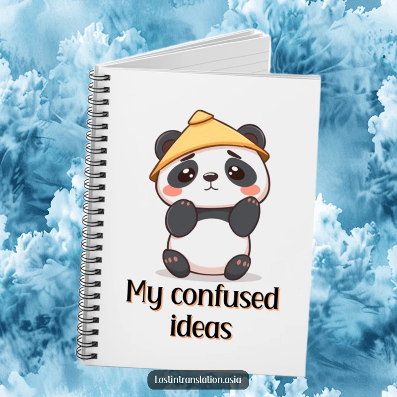 Funny Kawaii Panda Notebook features a cute panda in a hat, looking confused, perfect for note-taking, journaling, or sketching with a whimsical touch.