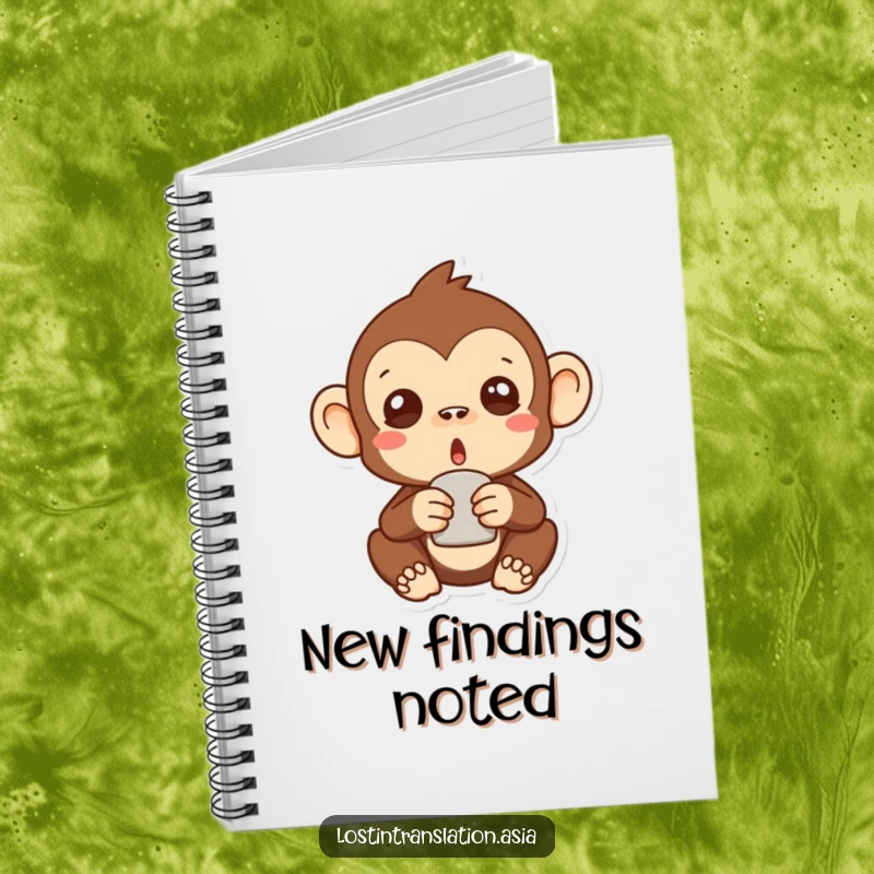 Funny surprised monkey notebook with a stylized primate expressing comical shock while holding an unfamiliar object, ideal for note-taking.